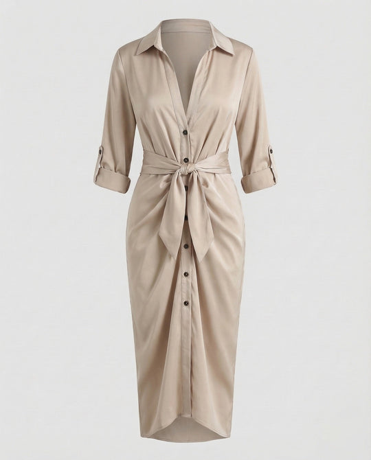 Damen Hemdblusen-Wickelkleid Bindegürtel