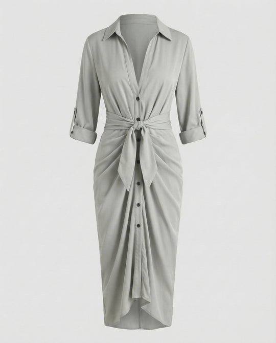 Damen Hemdblusen-Wickelkleid Bindegürtel