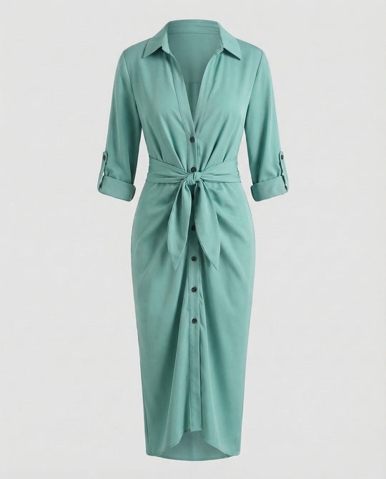 Damen Hemdblusen-Wickelkleid Bindegürtel