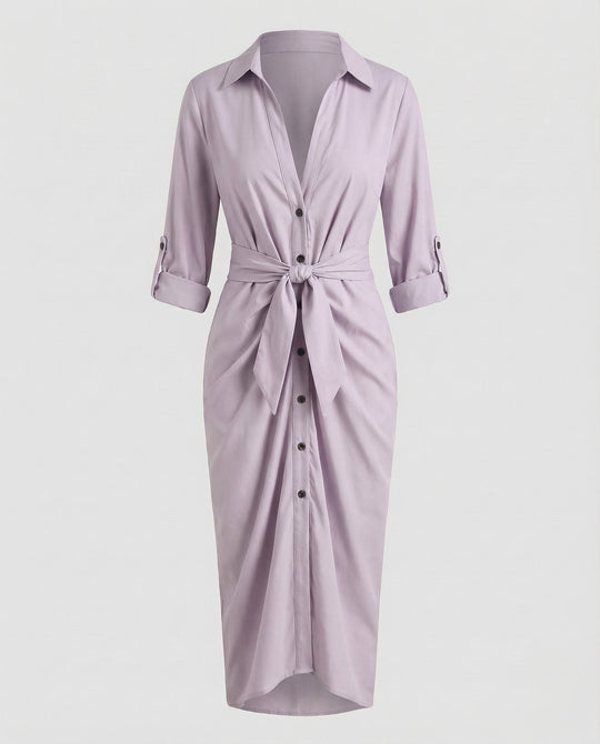 Damen Hemdblusen-Wickelkleid Bindegürtel