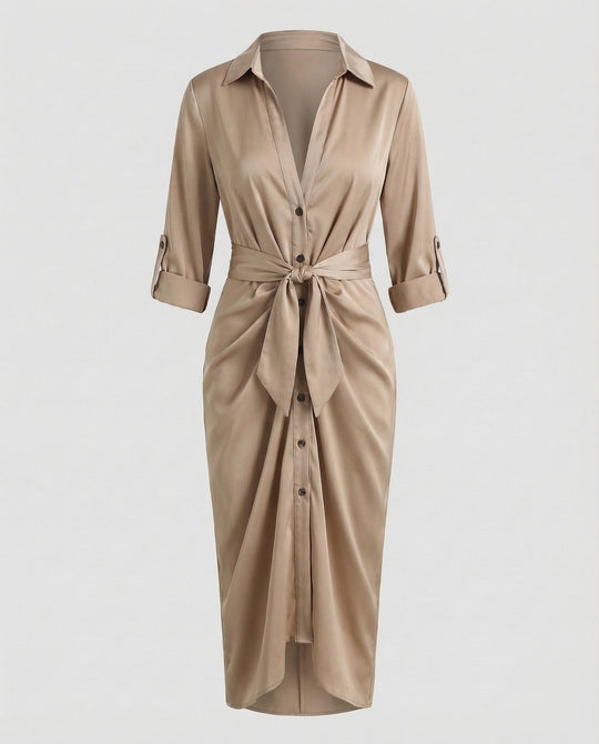 Damen Hemdblusen-Wickelkleid Bindegürtel