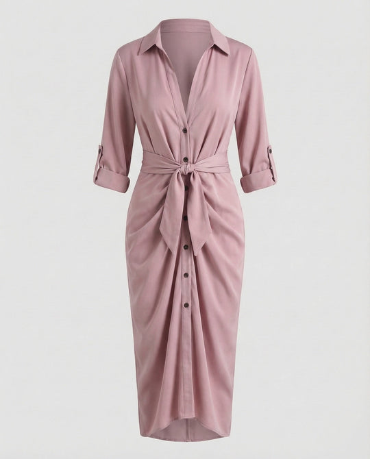 Damen Hemdblusen-Wickelkleid Bindegürtel
