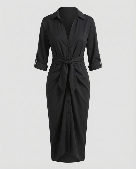Damen Hemdblusen-Wickelkleid Bindegürtel