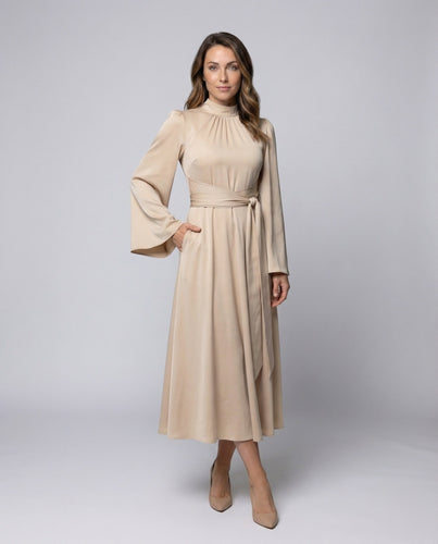 Damen Satiniertes Midikleid Wickel-Taillengürtel