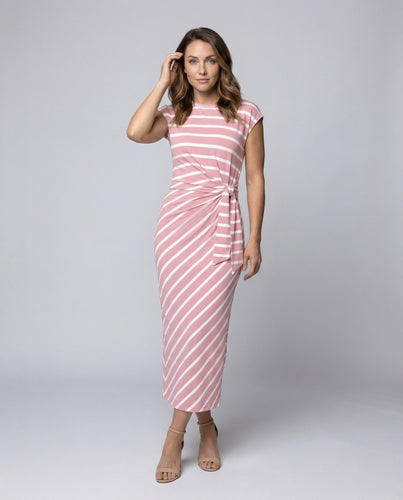 Damen Gestreiftes Midikleid Seitliches Knotendetail