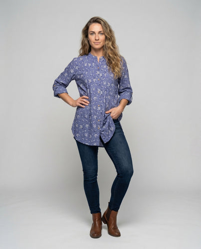 Damen langes Hemdblusenkleid aus Leinenmix.