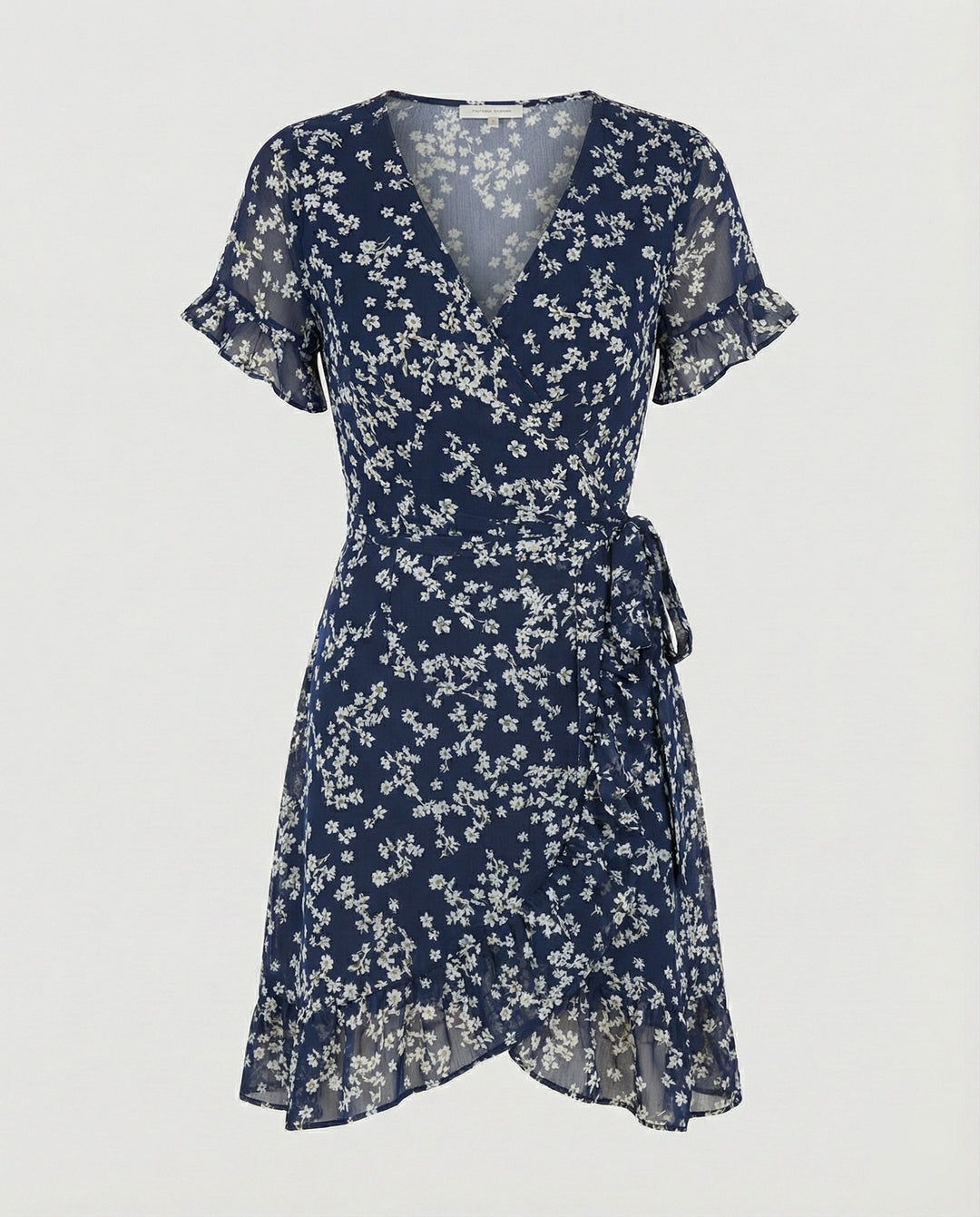 Damen Wickelkleid mit asymmetrischem Rüschensaum