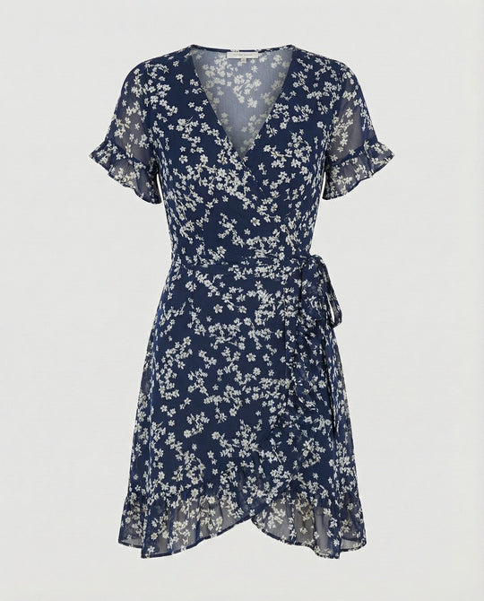 Damen Wickelkleid mit asymmetrischem Rüschensaum