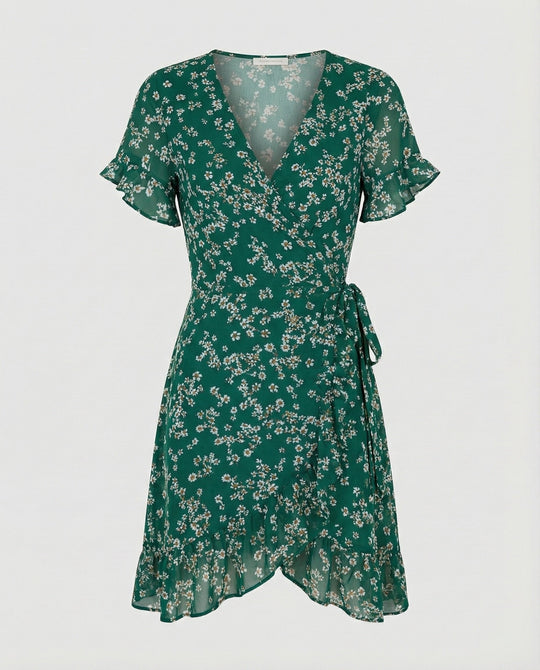 Damen Wickelkleid mit asymmetrischem Rüschensaum