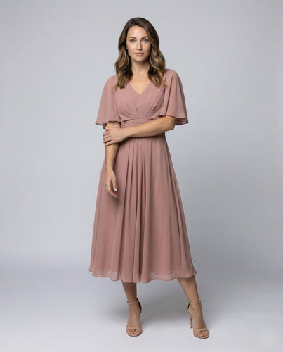 Damen fließendes Chiffon-Abendkleid mit Cape-Ärmeln