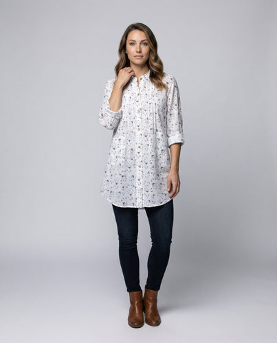 Damen lässige Tunika-Bluse in Leinenoptik