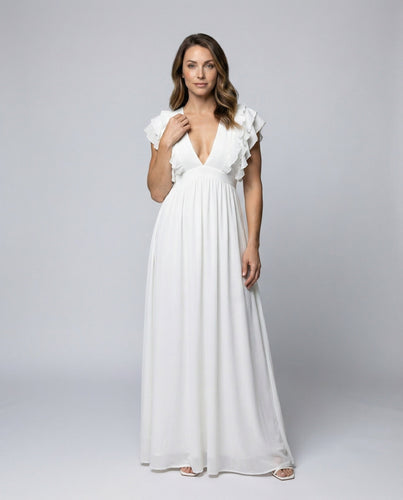 Damen romantisches Maxikleid mit Rüschen-Cape
