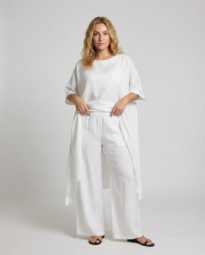 Damen weites Leinen-Tunika-Set mit Palazzo-Hose