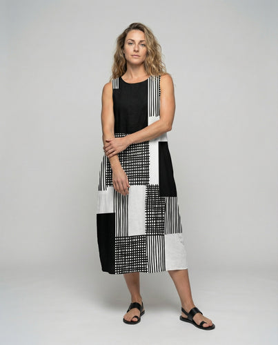 Damen lässiges ärmelloses A-Linien-Midikleid