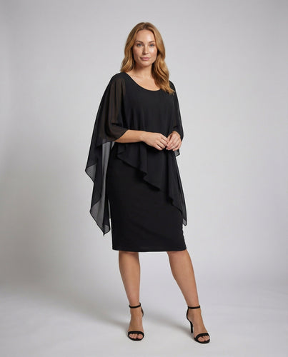 Damen Midikleid mit fließendem Chiffon-Cape