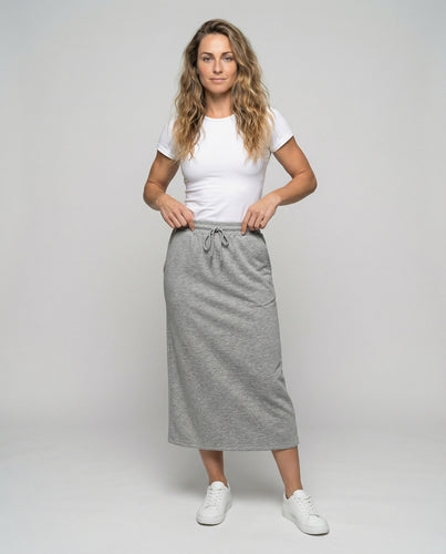 Damen sportlicher Sweat-Midirock mit Kordelzug
