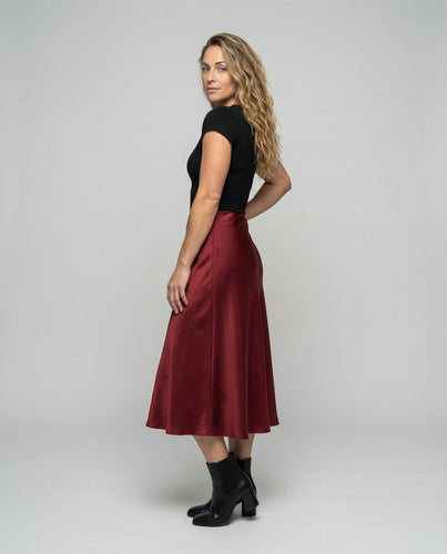 Damen fließender Satin-Midirock in A-Linie