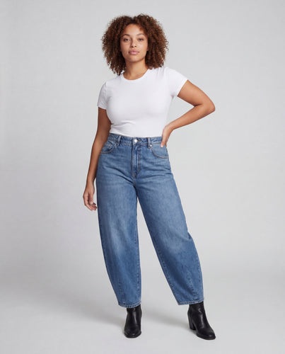 Damen hochtaillierte Balloon-Jeans mit Kniepasse