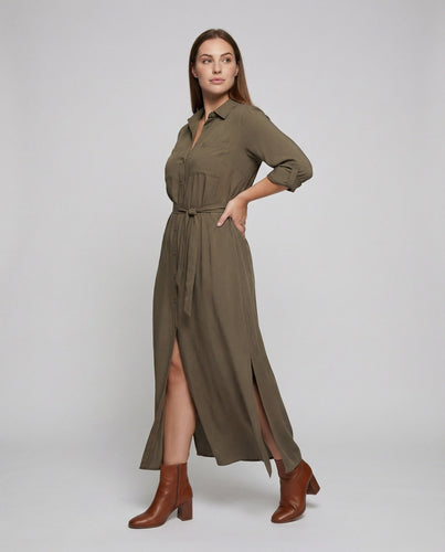 Damen Hemdjacken-Kleid mit geflochtenem Ledergürtel