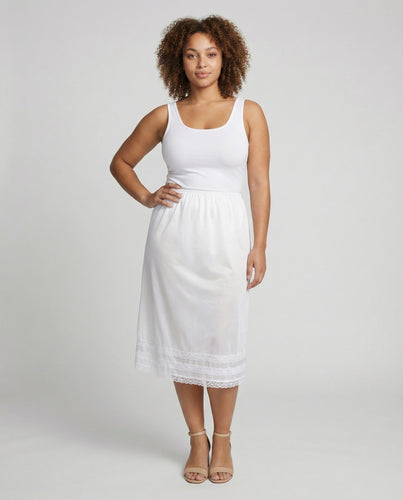 Damen Midi-Unterrock mit Spitzenabschluss