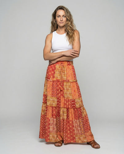 Damen Boho-Maxirock mit elastischem Smokbund