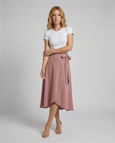 Damen Feminine Bindegürtel Wickel-Midirock