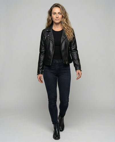 Damen Kernige Asymmetrische Biker-Lederjacke