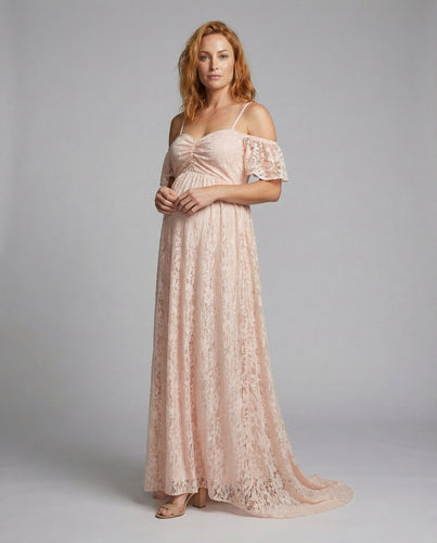 Damen Umstands-Maxikleid aus Spitze mit Schleppe