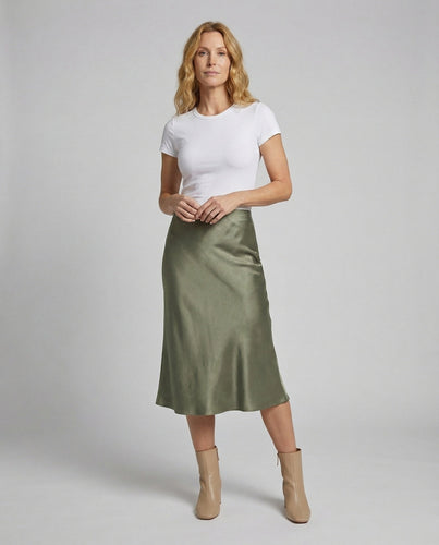 Damen Satin-Midirock in fließender A-Linie
