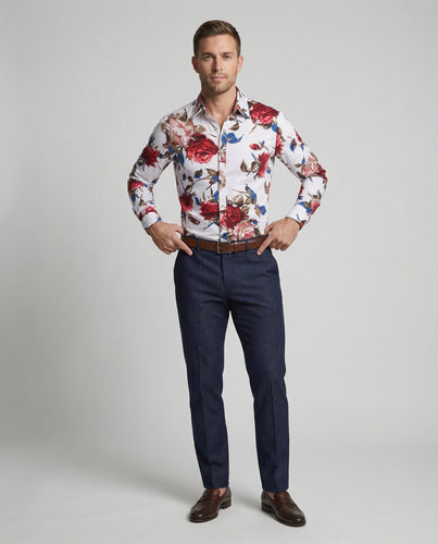 Herren Auffällige Blumenmuster Langarmhemd