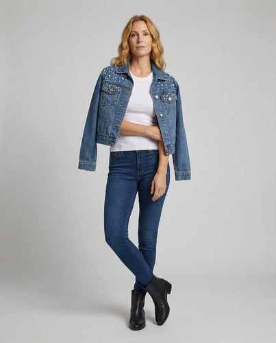 Damen Jeansjacke Perlen Stickerei