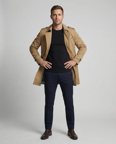 Herren Trenchcoat Elegant Doppelreihe Schulterklappen
