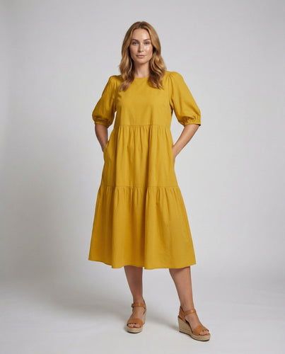 Damen Baumwollgaze Puffärmel Babydoll-Kleid