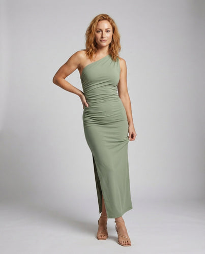 Damen Ein-Schulter Beinschlitz Abendkleid