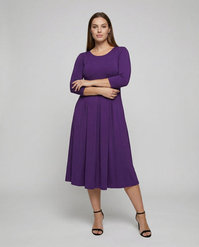 Damen nan knöchellanges A-Linien-Jerseykleid mit Rundhalsausschnitt und Dreiviertelärmeln