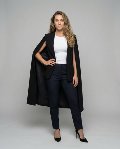 Damen lange Capejacke mit offener Vorderseite und taillierter Passform Shop Nory