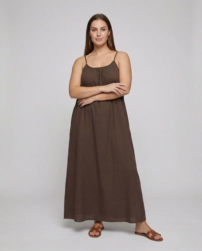 Damen nan leichtes Musselin-Maxikleid mit tiefem Rückenausschnitt, schmalen Spaghettiträgern und Binddetail