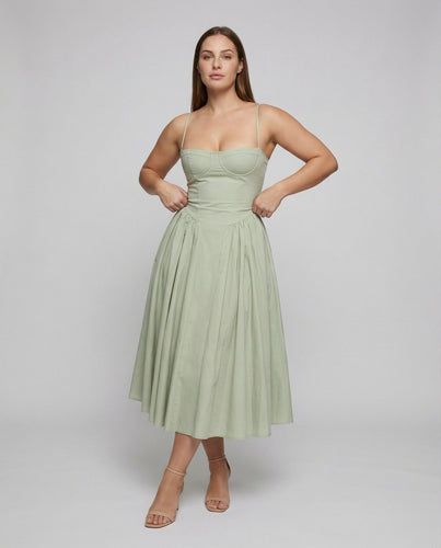 Damen nan schulterfreies Korsett-Midikleid mit konturierten Bügelcups und voluminösem Faltenrock Shopnory