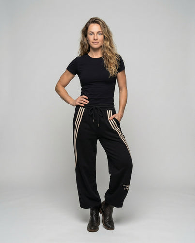 Damen nan übergroße Baggy-Sweathose mit hohem Komfortbund, Kordelzug und seitlichen Dreistreifen