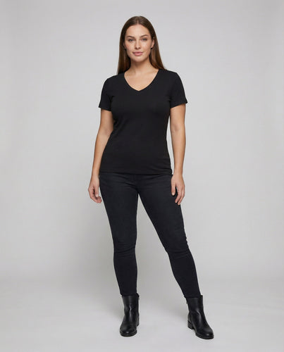 Damen nan V-Ausschnitt T-Shirt aus Baumwollmischung mit leicht taillierter Passform