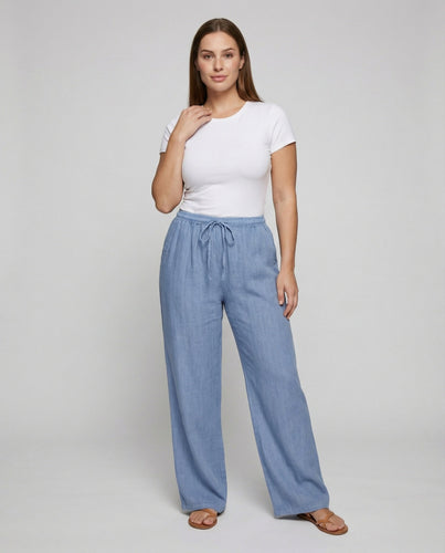 Damen nan weite Leinenhose mit Kordelzugbund und Palazzo-Silhouette