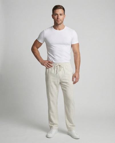 Herren nan lässige Leinenhose mit weitem Bein, elastischem Komfortbund und Kordelzug Shopnory