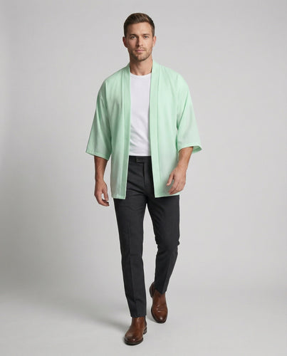 Herren nan lässige Oversize-Cardigan-Jacke im Kimono-Stil mit offenem Vorderteil und verkürzten Weitärmeln