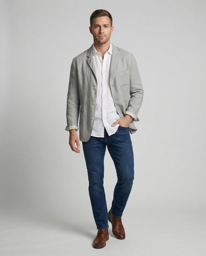 Herren nan legerer Leinenblazer mit unstrukturiertem Schnitt und Brusttasche