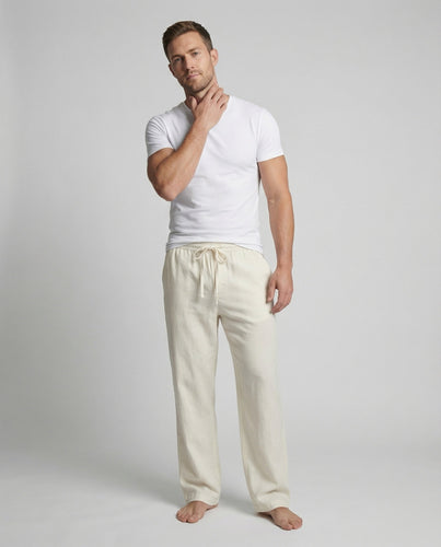 Herren nan weite Leinen-Loungehose mit elastischem Tunnelzug Bügelfalte und praktischen Eingrifftaschen