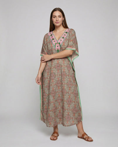 Damen Lockere Boho-Kaftan Leinen Maxikleid