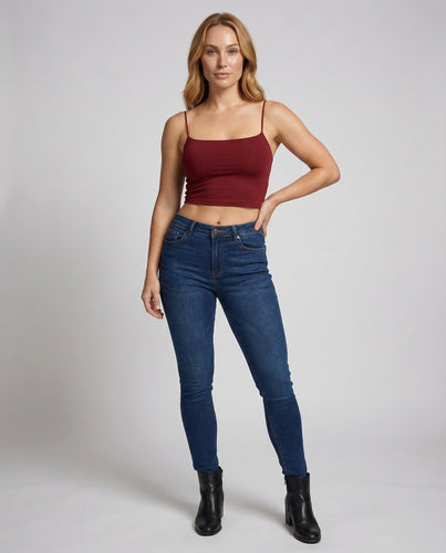 Damen Elastische Einfarbige Jersey Spaghettitop