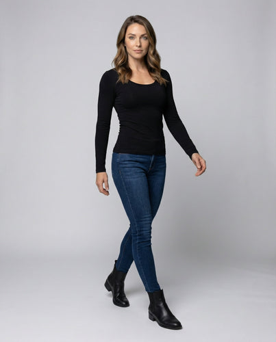 Damen Figurbetonte Stretch Modaljersey Langarmshirt