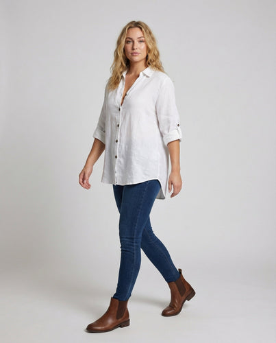 Damen Luftige Oversize Leinen Bluse