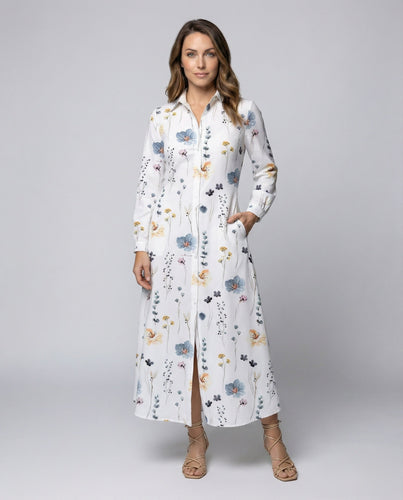 Damen Klassische Taillierte MischgewShopnorye Maxi-Hemdkleid